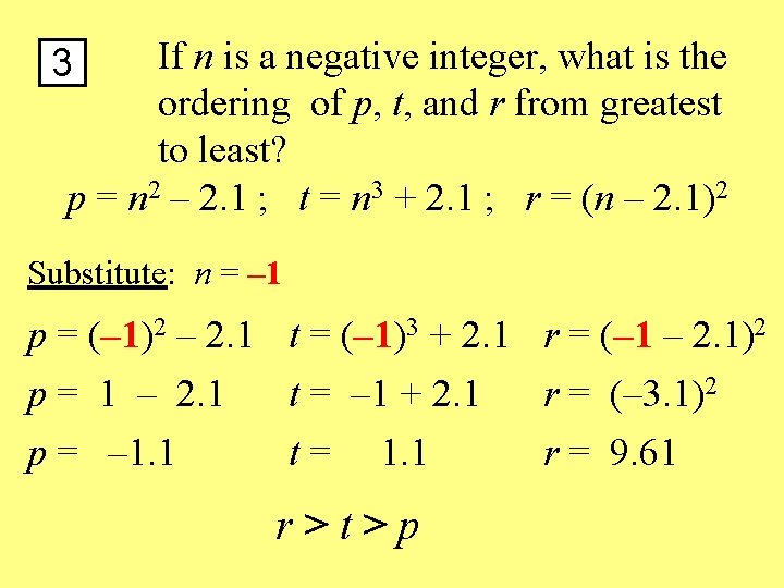 If n is a negative integer, what is the ordering of p, t, and