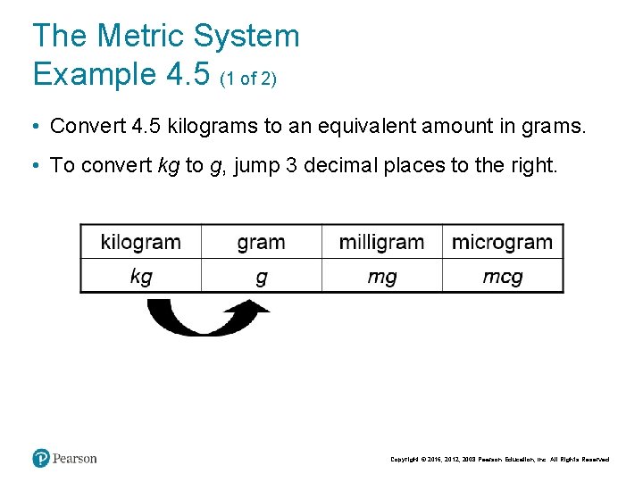 The Metric System Example 4. 5 (1 of 2) • Convert 4. 5 kilograms The Metric System Example 4. 5 (1 of 2) • Convert 4. 5 kilograms