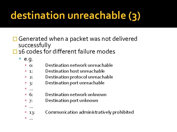 destination unreachable (3) � Generated when a packet was not delivered successfully � 16