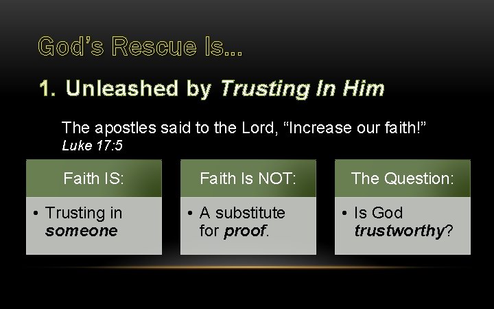 God’s Rescue Is… 1. Unleashed by Trusting In Him The apostles said to the