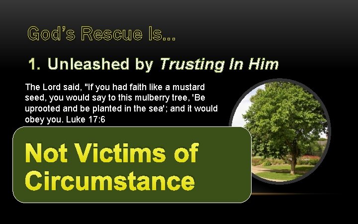 God’s Rescue Is… 1. Unleashed by Trusting In Him The Lord said, "If you