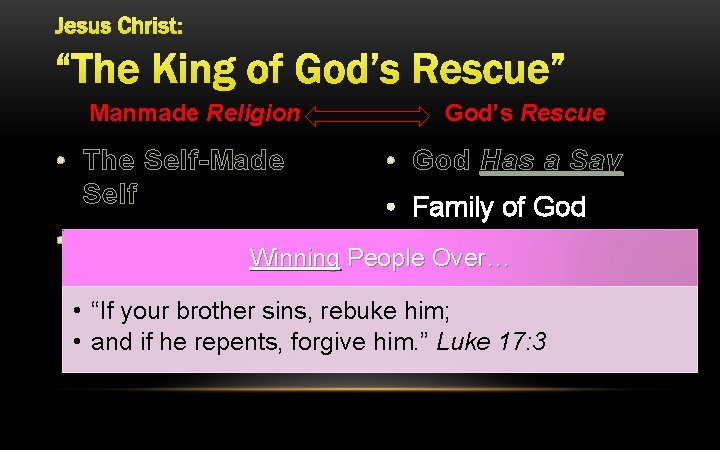 Jesus Christ: “The King of God’s Rescue” Manmade Religion • The Self-Made Self •