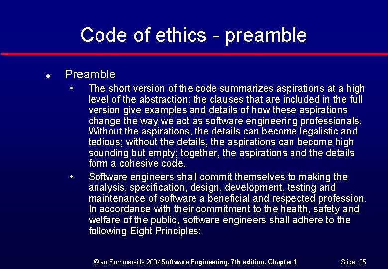 Code of ethics - preamble l Preamble • • The short version of the