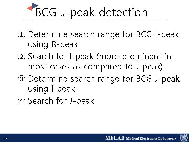 BCG J-peak detection ① Determine search range for BCG I-peak using R-peak ② Search