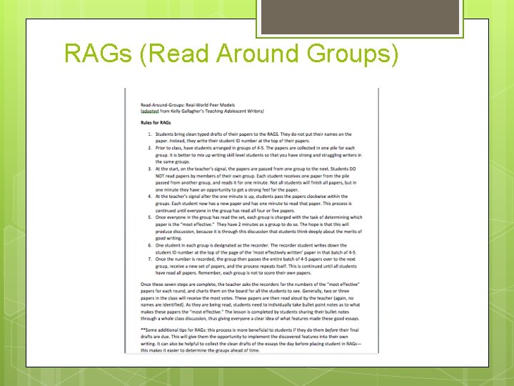 RAGs (Read Around Groups) 