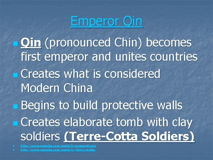 Emperor Qin n Qin (pronounced Chin) becomes first emperor and unites countries n Creates