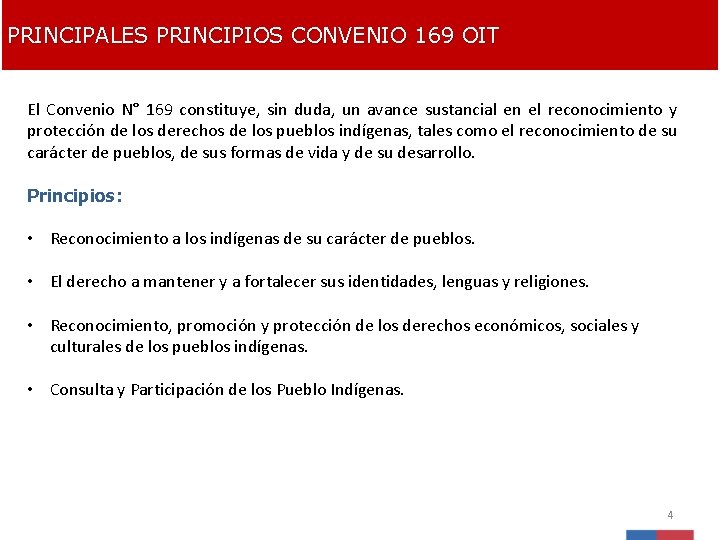PRINCIPALES PRINCIPIOS CONVENIO 169 OIT El Convenio N° 169 constituye, sin duda, un avance