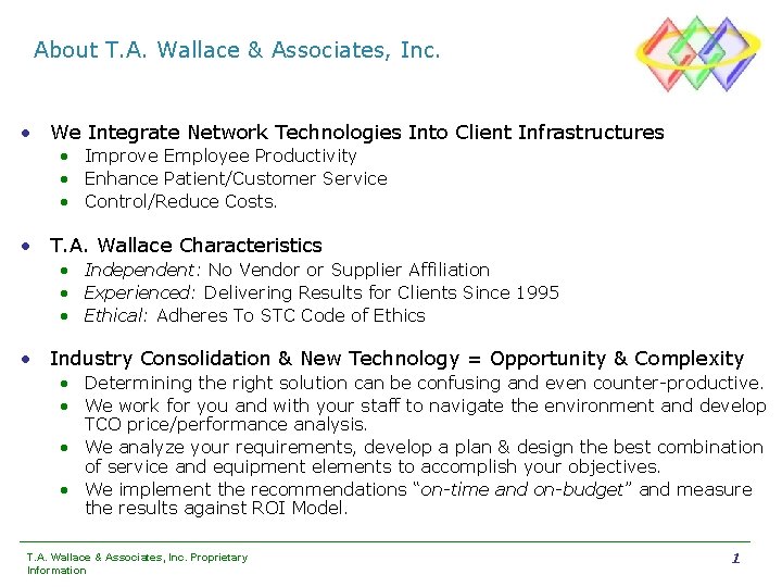 About T. A. Wallace & Associates, Inc. • We Integrate Network Technologies Into Client