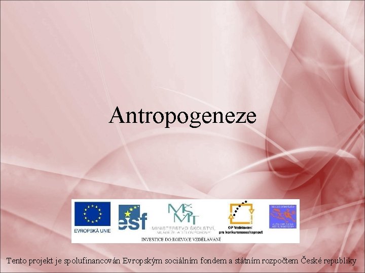 Antropogeneze Tento projekt je spolufinancován Evropským sociálním fondem a státním rozpočtem České republiky 
