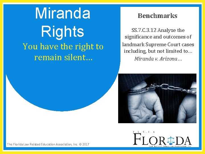 Miranda Rights You have the right to remain silent… The Florida Law Related Education