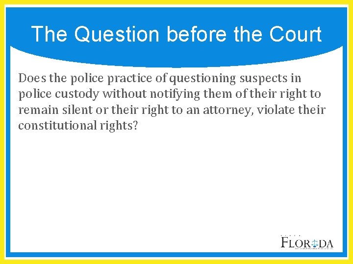 The Question before the Court Does the police practice of questioning suspects in police