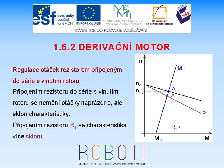 1. 5. 2 DERIVAČNÍ MOTOR Regulace otáček rezistorem připojeným do série s vinutím rotoru