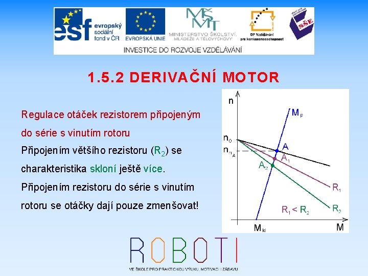 1. 5. 2 DERIVAČNÍ MOTOR Regulace otáček rezistorem připojeným do série s vinutím rotoru
