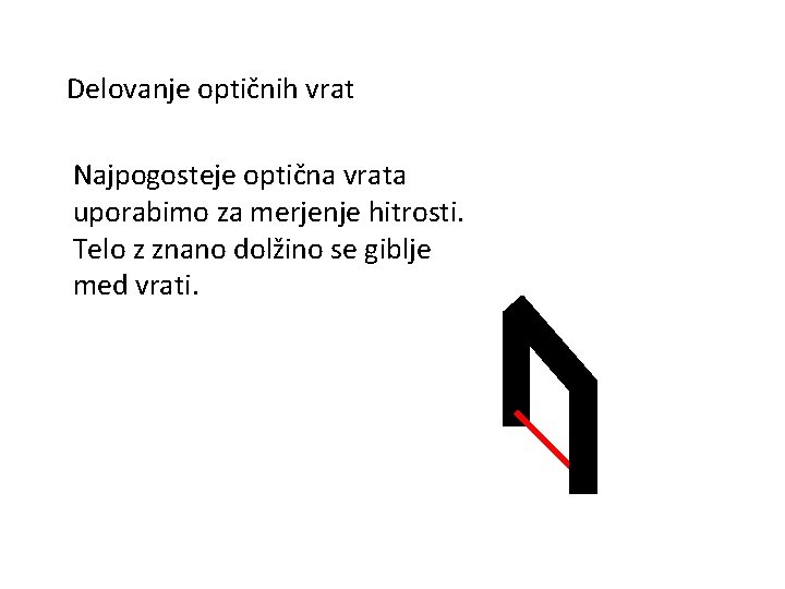 Delovanje optičnih vrat Najpogosteje optična vrata uporabimo za merjenje hitrosti. Telo z znano dolžino