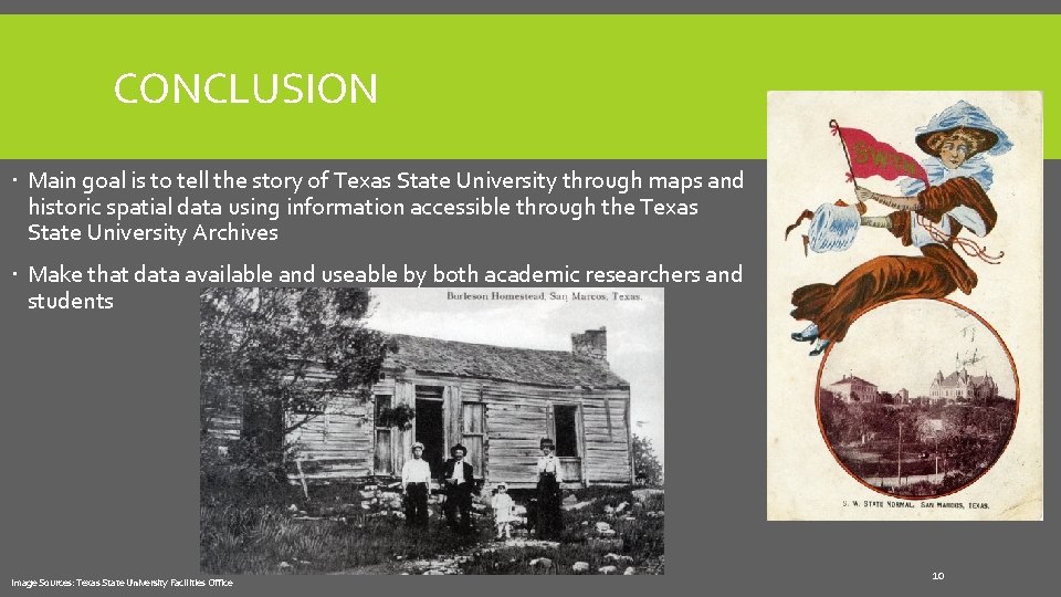 CONCLUSION Main goal is to tell the story of Texas State University through maps
