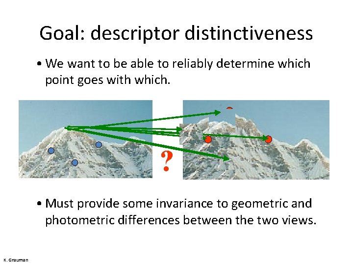 Goal: descriptor distinctiveness • We want to be able to reliably determine which point