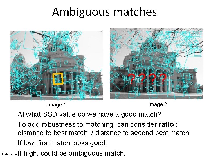 Ambiguous matches ? ? Image 1 Image 2 At what SSD value do we