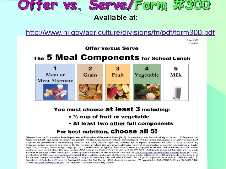 Offer vs. Serve/Form #300 Available at: http: //www. nj. gov/agriculture/divisions/fn/pdf/form 300. pdf 