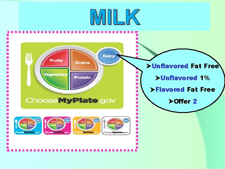 MILK Unflavored Fat Free Unflavored 1% Flavored Fat Free Offer 2 
