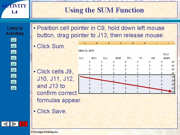 ACTIVITY 1. 4 Links to Activities 1. 1 1. 2 Using the SUM Function