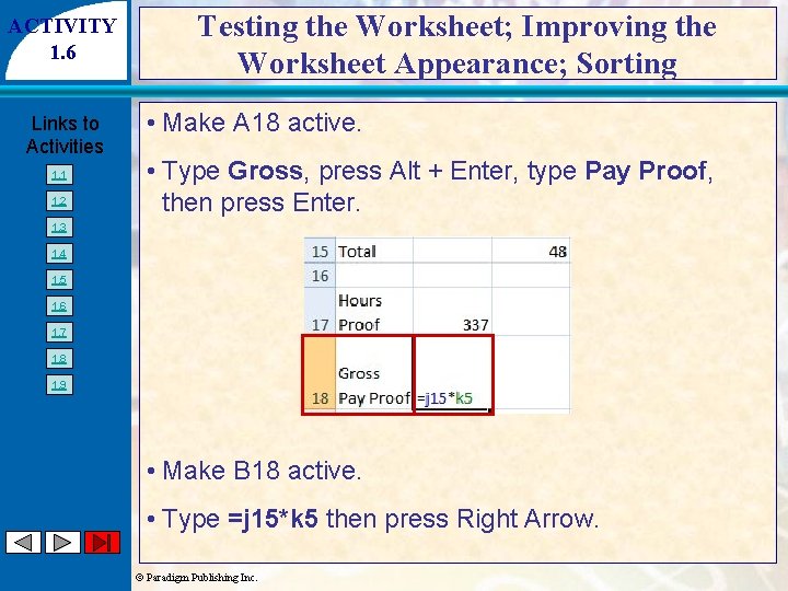 ACTIVITY 1. 6 Links to Activities 1. 1 1. 2 Testing the Worksheet; Improving