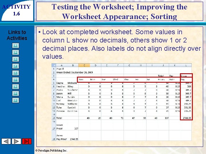 ACTIVITY 1. 6 Testing the Worksheet; Improving the Worksheet Appearance; Sorting Links to Activities