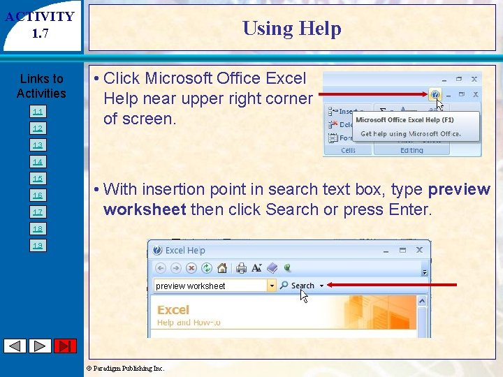 ACTIVITY 1. 7 Links to Activities 1. 1 1. 2 Using Help • Click