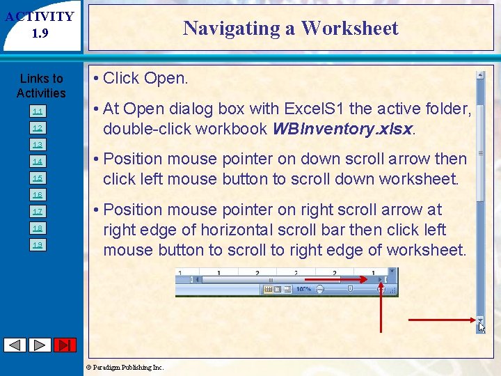 ACTIVITY 1. 9 Links to Activities 1. 1 1. 2 Navigating a Worksheet •