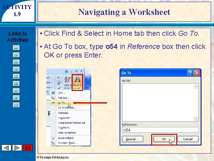 ACTIVITY 1. 9 Links to Activities 1. 1 1. 2 Navigating a Worksheet •