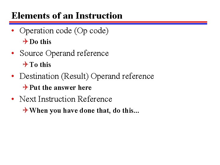 Elements of an Instruction • Operation code (Op code) Q Do this • Source