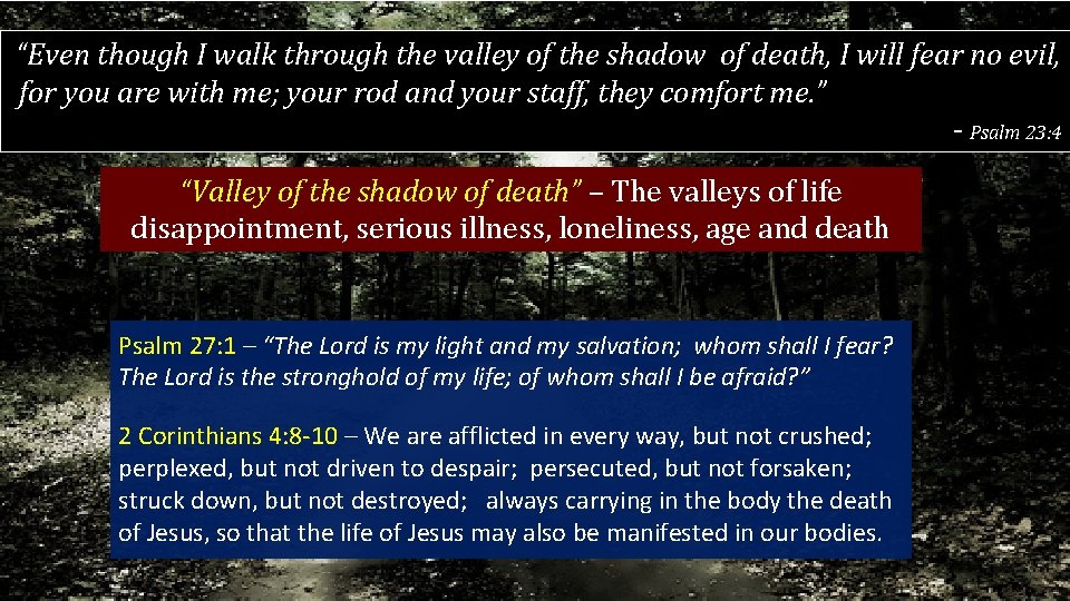 “Even though I walk through the valley of the shadow of death, I will