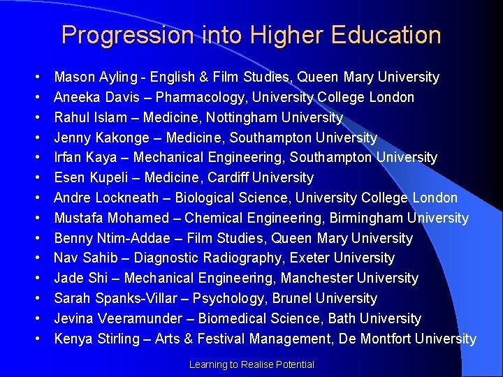 Progression into Higher Education • • • • Mason Ayling - English & Film