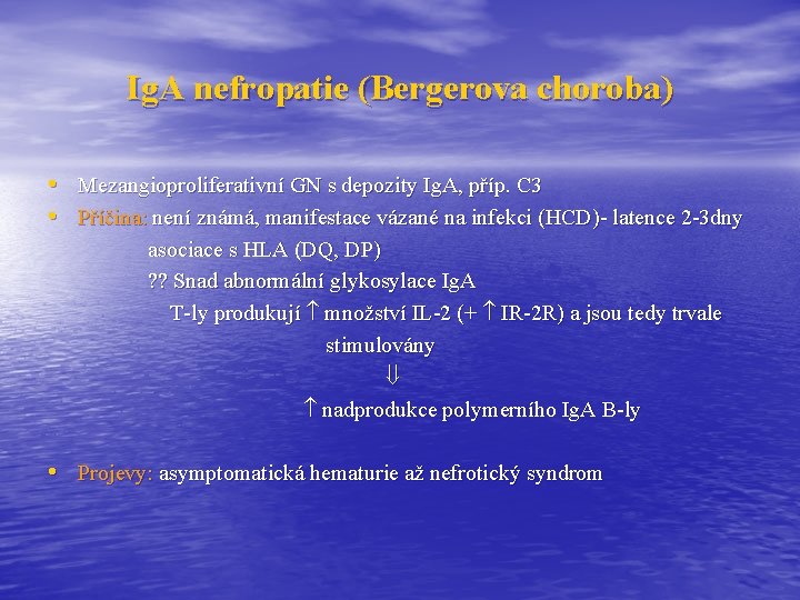 Ig. A nefropatie (Bergerova choroba) • Mezangioproliferativní GN s depozity Ig. A, příp. C