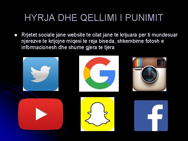 HYRJA DHE QELLIMI I PUNIMIT l Rrjetet sociale jane website te cilat jane te