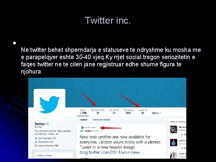 Twitter inc. l Ne twitter behet shperndarja e statuseve te ndryshme ku mosha me