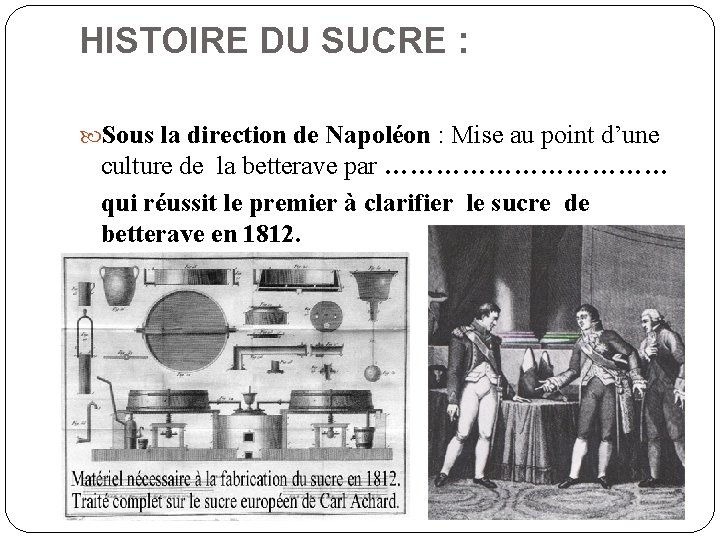 HISTOIRE DU SUCRE : Sous la direction de Napoléon : Mise au point d’une