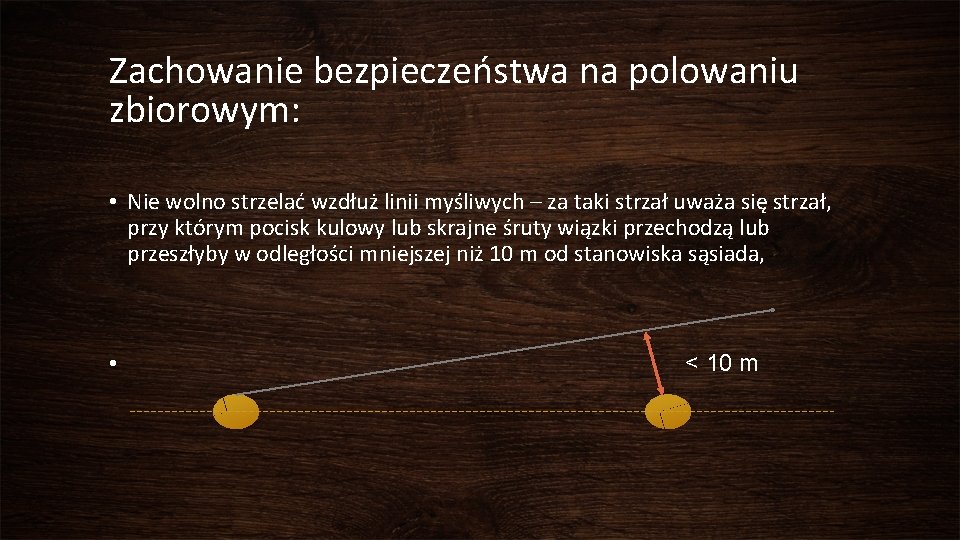 Zachowanie bezpieczeństwa na polowaniu zbiorowym: • Nie wolno strzelać wzdłuż linii myśliwych – za