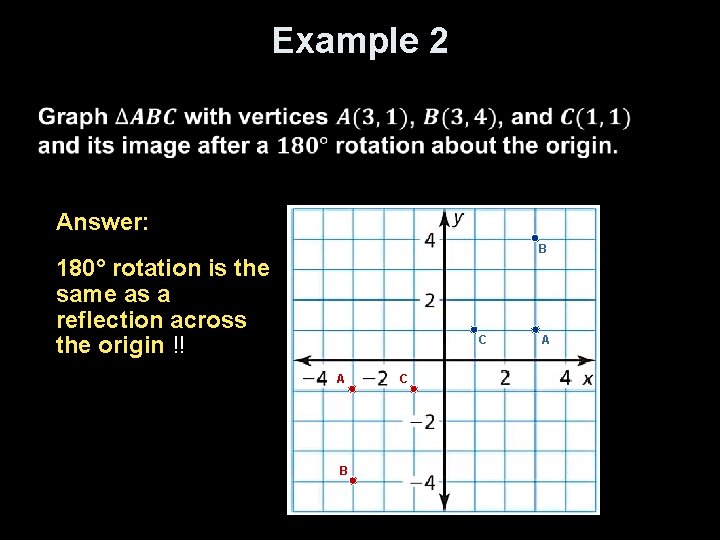 Example 2 Answer: B 180° rotation is the same as a reflection across the