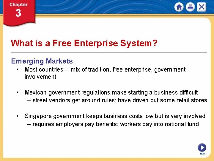 What is a Free Enterprise System? Emerging Markets • Most countries— mix of tradition,