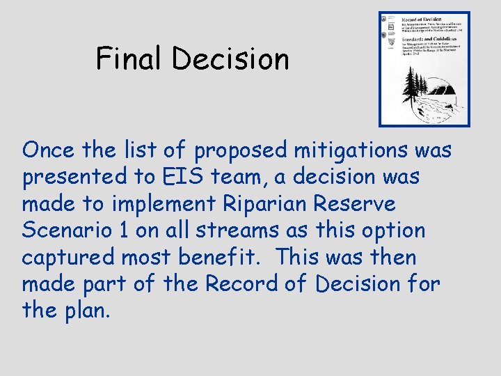 Final Decision Once the list of proposed mitigations was presented to EIS team, a