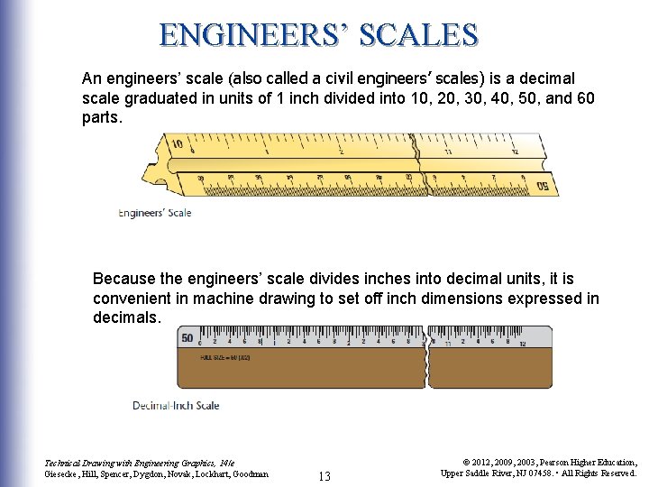 ENGINEERS’ SCALES An engineers’ scale (also called a civil engineers’ scales) is a decimal