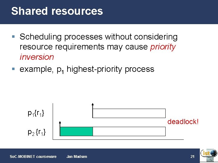 Shared resources § Scheduling processes without considering resource requirements may cause priority inversion §
