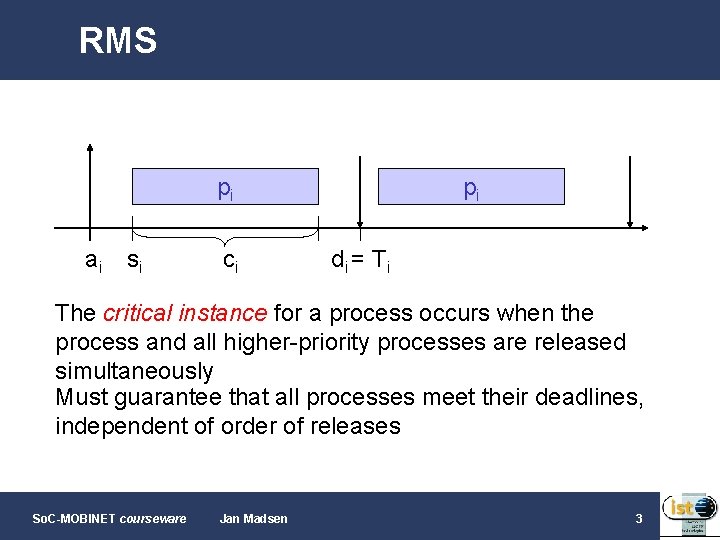 RMS pi ai si ci pi di = T i The critical instance for