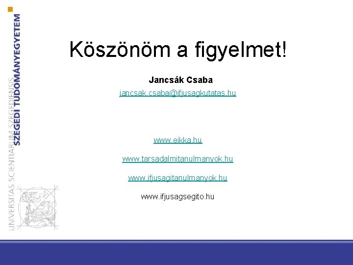 Köszönöm a figyelmet! Jancsák Csaba jancsak. csaba@ifjusagkutatas. hu www. eikka. hu www. tarsadalmitanulmanyok. hu