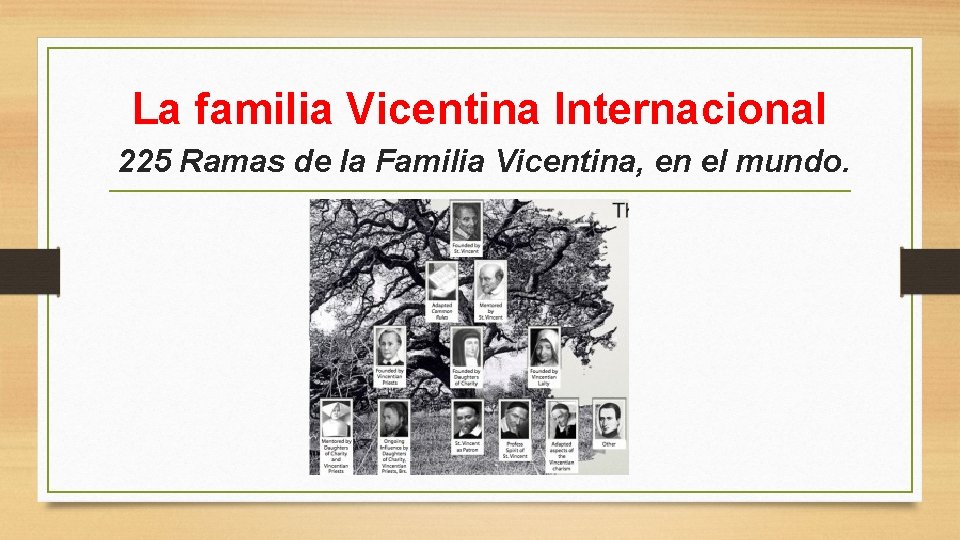 La familia Vicentina Internacional 225 Ramas de la Familia Vicentina, en el mundo. 