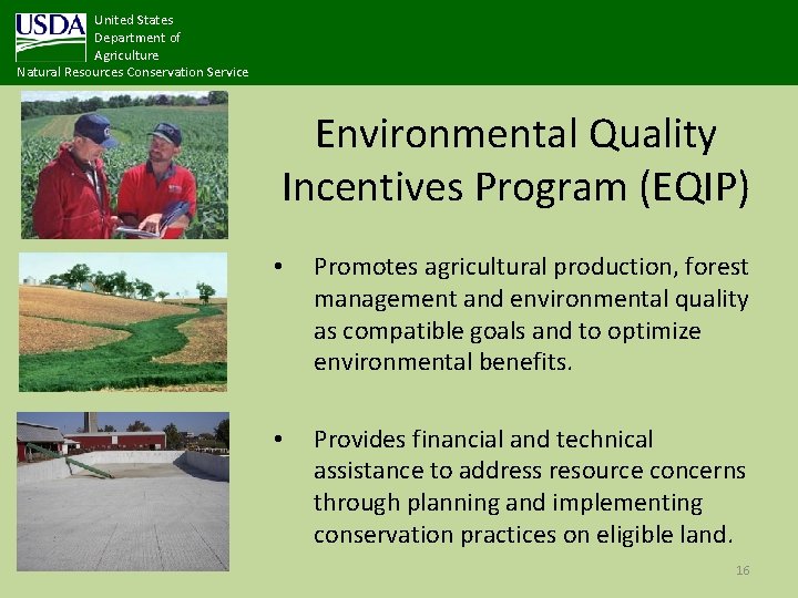 United States Department of Agriculture Natural Resources Conservation Service Environmental Quality Incentives Program (EQIP)