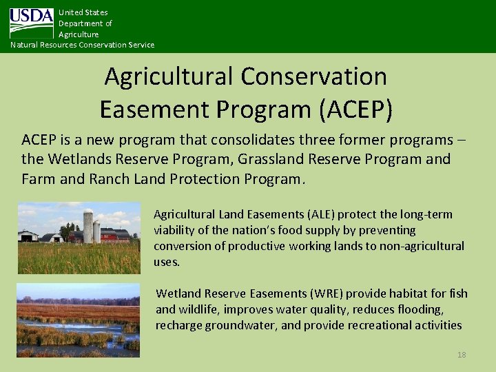 United States Department of Agriculture Natural Resources Conservation Service Agricultural Conservation Easement Program (ACEP)
