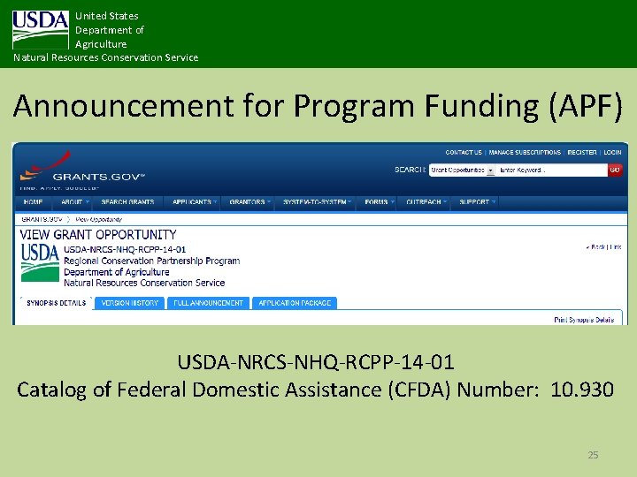 United States Department of Agriculture Natural Resources Conservation Service Announcement for Program Funding (APF)