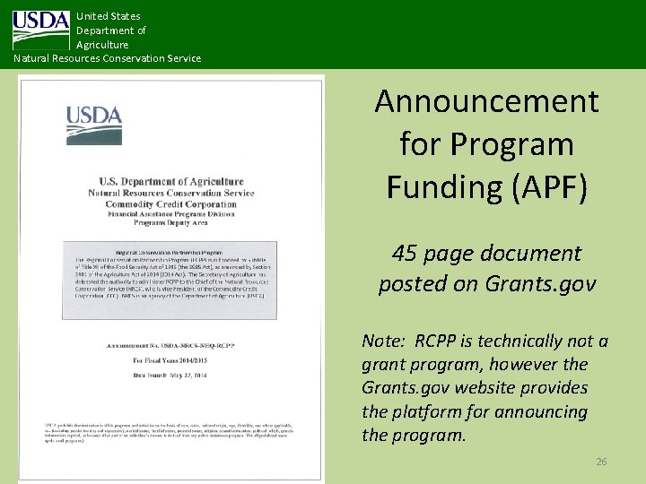United States Department of Agriculture Natural Resources Conservation Service Announcement for Program Funding (APF)
