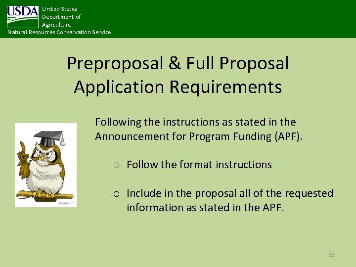 United States Department of Agriculture Natural Resources Conservation Service Preproposal & Full Proposal Application